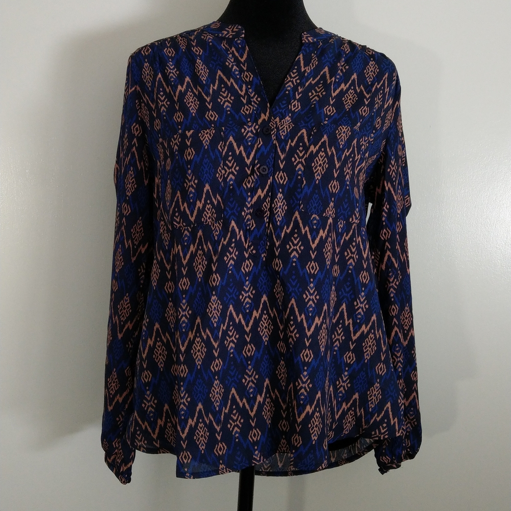 Forever 21 Blue and Pink Long Sleeve Boxy Blouse